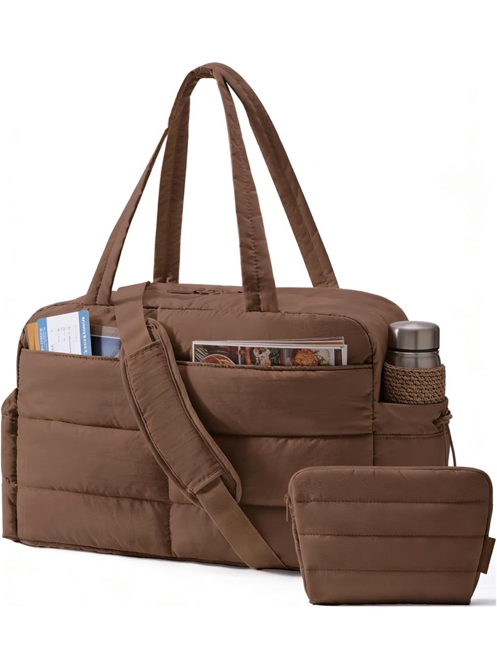 Brown Quilted Travel Tote - Women's Travel Bag